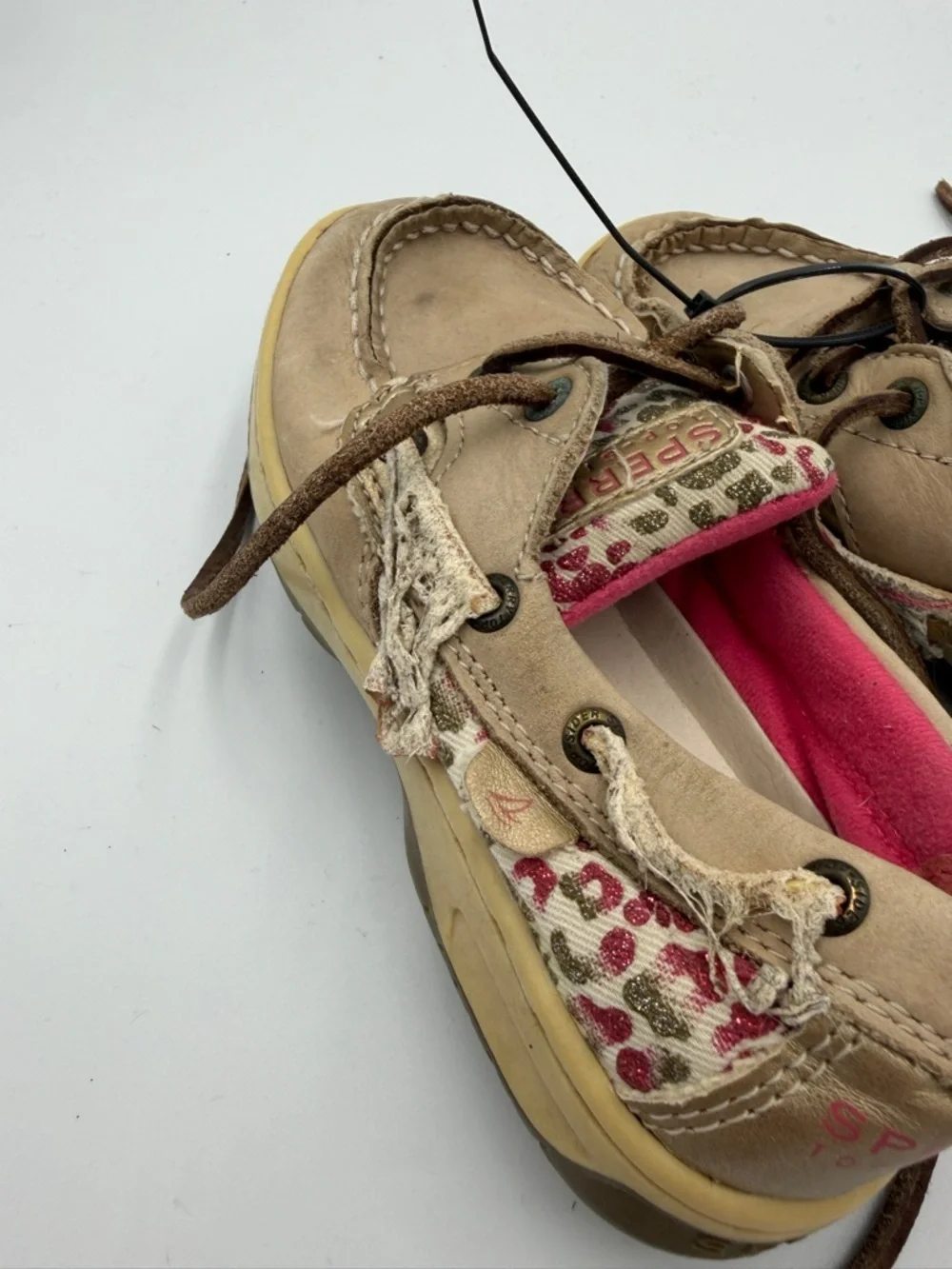 Sperry Toddler Girls 10.5 Tan Leopard Cheetah Moccasin Boat Shoes Pink Lining